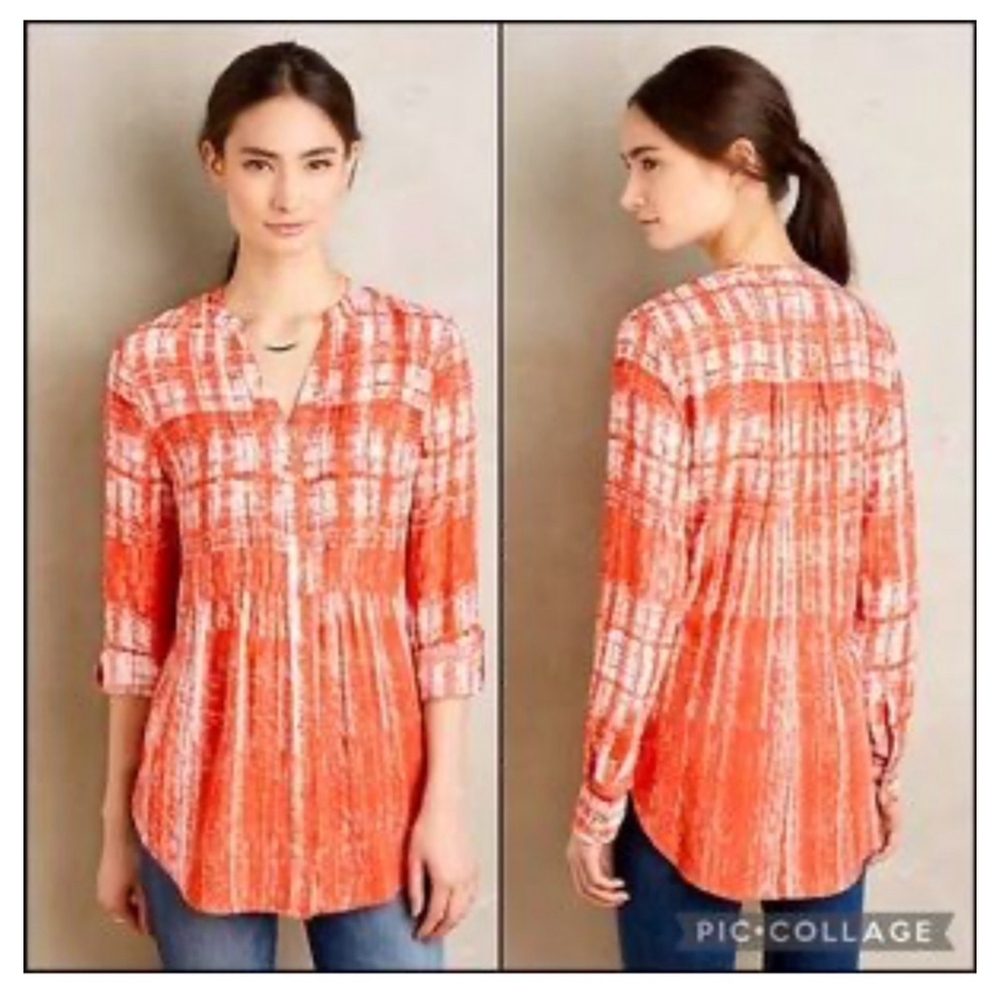 Women's Maeve Orange White Plaid Blouse Size 4